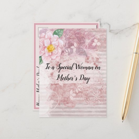 母の日ヴィンテージ動揺してピンク緑の花 シーズンポストカード (正面/裏面インサイチュ)