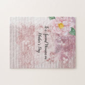 母の日ヴィンテージ動揺してピンク緑の花 ジグソーパズル (横)