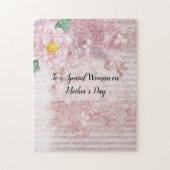 母の日ヴィンテージ動揺してピンク緑の花 ジグソーパズル (縦)