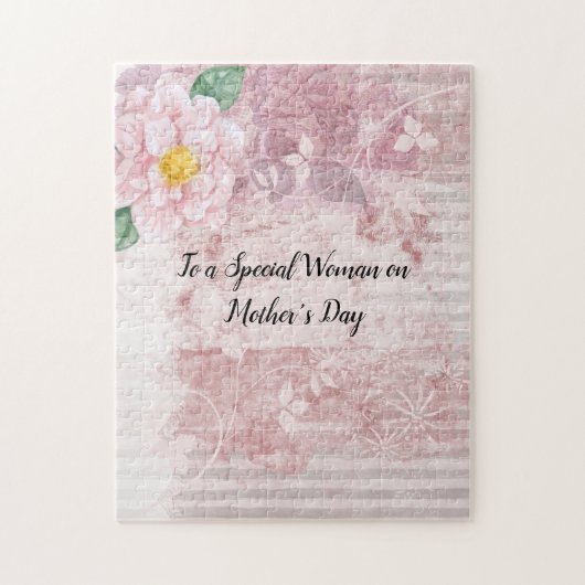 母の日ヴィンテージ動揺してピンク緑の花 ジグソーパズル (縦)