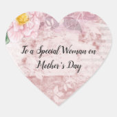 母の日ヴィンテージ動揺してピンク緑の花 ハートシール (正面)