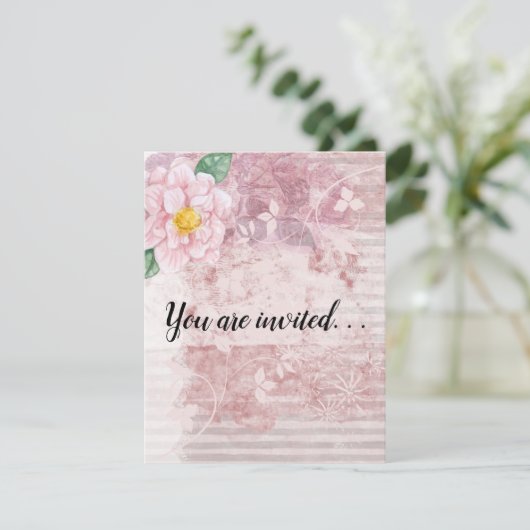母の日ヴィンテージ動揺してピンク緑の花 招待状 (スタンド正面)