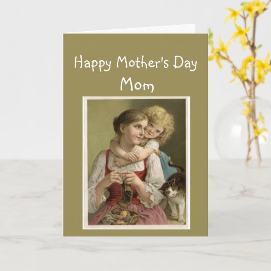 母の日ヴィンテージ母と女の子 カード (黄色い花)