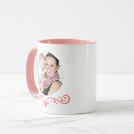 母の日丸写真デリケートなピンクのコーヒーマグ マグカップ (正面左)