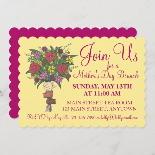 母の日先生鑑賞ブランチ花 招待状 (正面/裏面)