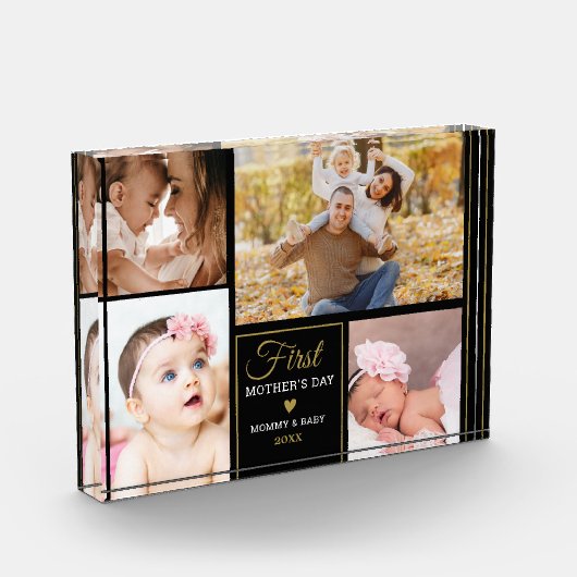 母の日初の黒と金ゴールド4の写真コラージュ  フォトブロック (左)