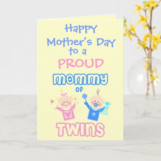 『母の日双子の母親』 カード (黄色い花)