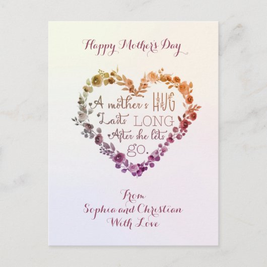 母の日引用文水彩花ハートヴィンテージ シーズンポストカード (正面)