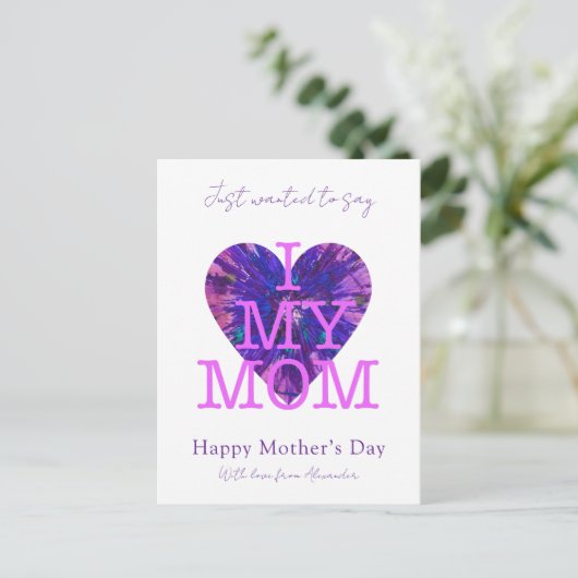 母の日引用文私は私の母の水の色のハートを愛する シーズンポストカード (スタンド正面)