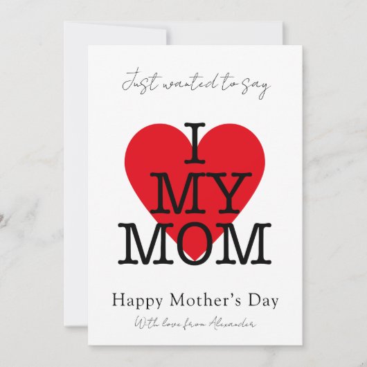 母の日引用文私は私の母の赤いハートを愛する シーズンカード (正面)