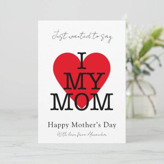 母の日引用文私は私の母の赤いハートを愛する シーズンカード (スタンド正面)