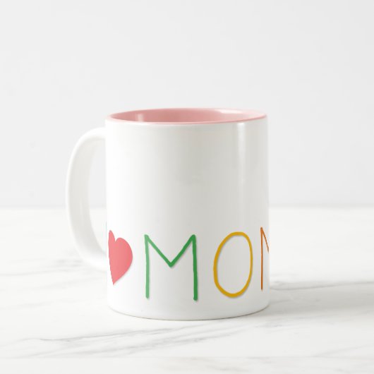 母の日愛お母さんの赤いハートのカラフルの文字 ツートーンマグカップ (正面左)