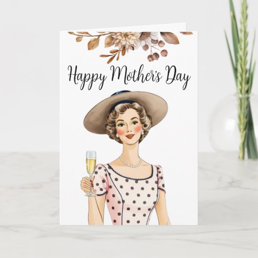 母の日招待状 – ブラウンハット付きレディ サンキューカード (正面)