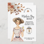 母の日招待状 – ブラウンハット付きレディ 招待状 (正面/裏面)