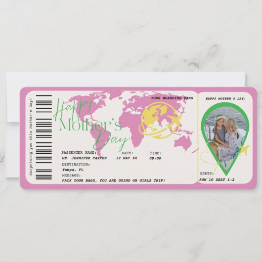 母の日搭乗券サプライズバウチャーギフト 招待状 (正面)