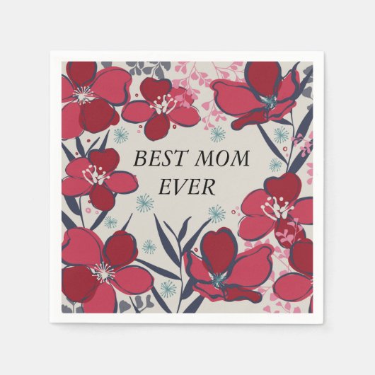 母の日最高の母のフローラ スタンダードカクテルナプキン (正面)