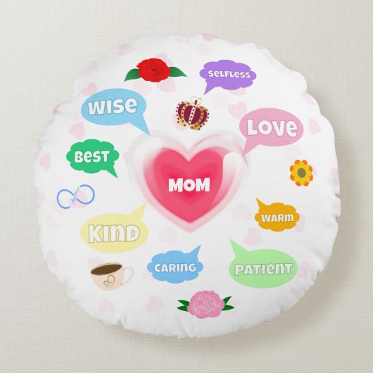 母の日最高の母の言葉雲クイーンクラウンラブ ラウンドクッション (正面)
