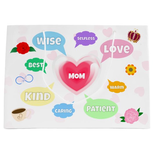 母の日最高の母の言葉雲クイーンクラウンラブ ラージペーパーバッグ (正面)