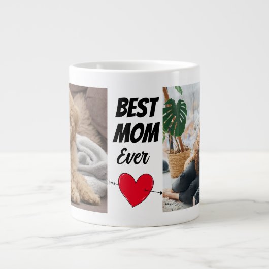 母の日最高の母..二パーソナライズされたつの犬の写真 ジャンボコーヒーマグカップ (正面)