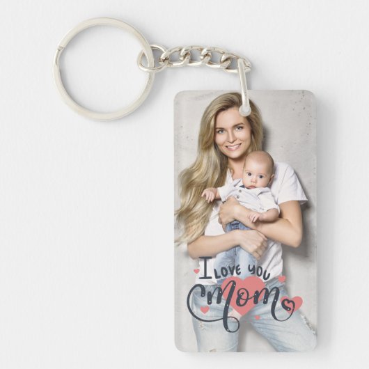 母の日私はあなたを愛している母のハートタイポグラフィ写真 キーホルダー (正面)