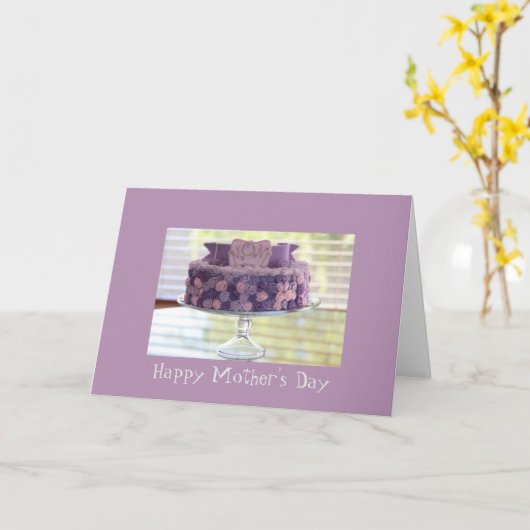 母の日紫のフラワーケーキグリーティングカード カード (黄色い花)