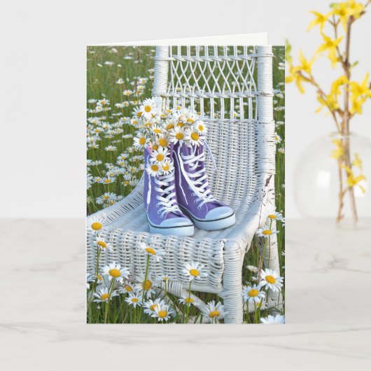 母の日紫スニーカーとデイジーブーケ カード (黄色い花)