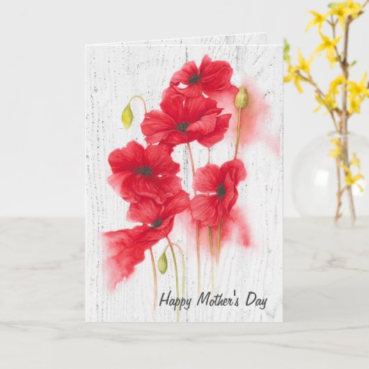 母の日赤いケシの花 カード (黄色い花)
