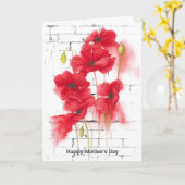 母の日赤いポピーがレンガに カード (黄色い花)