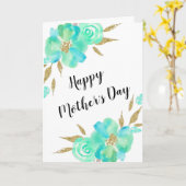 母の日金ゴールドティール（緑がかった色）ブルーフローラカスタムデザイン カード (黄色い花)