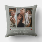 母の日3つの写真コラージュのセージ緑 クッション (裏面)