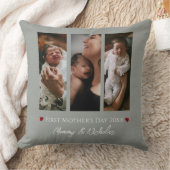 母の日3つの写真コラージュのセージ緑 クッション (ブランケット)