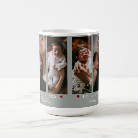 母の日3つの写真コラージュのセージ緑 コーヒーマグカップ (中央)