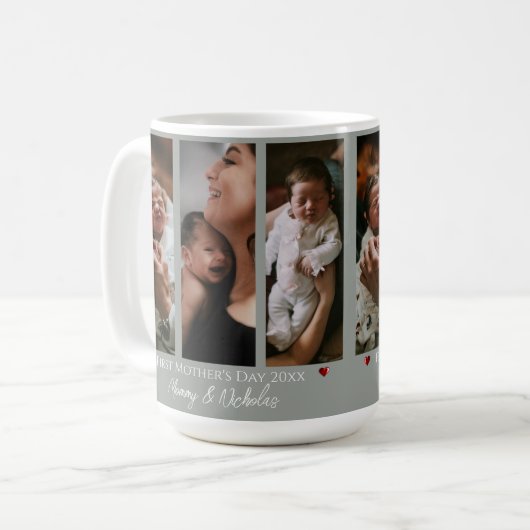 母の日3つの写真コラージュのセージ緑 コーヒーマグカップ (正面左)
