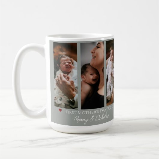 母の日3つの写真コラージュのセージ緑 コーヒーマグカップ (左)