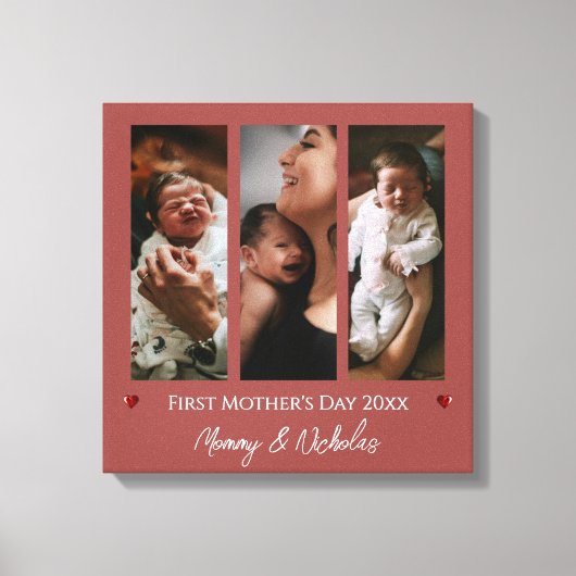 母の日3つの写真コラージュテラコッタ キャンバスプリント (正面)