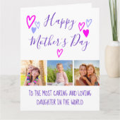 母の日3フォトお洒落ハートタイポグラフィC カード (正面)