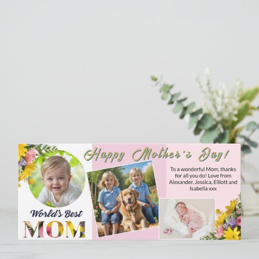 母の日3写真コラージュパーソナライズされた シーズンカード (スタンド正面)