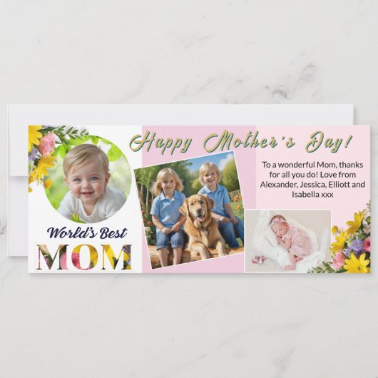 母の日3写真コラージュパーソナライズされた シーズンカード (正面)