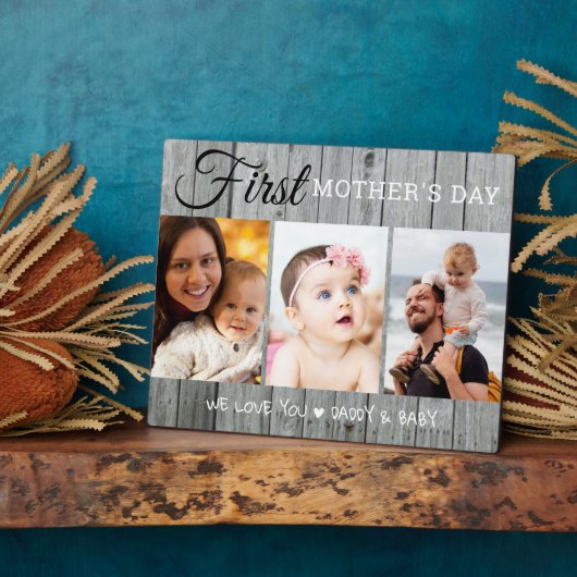 母の日3写真コラージュ白木 フォトプラーク (側面)