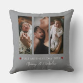 母の日3枚の写真コラージュ | グレー クッション (裏面)