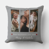 母の日3枚の写真コラージュ | グレー クッション (正面)