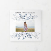 母の日4フォトトリフォールドカードブルーフローラ 三つ折りクリスマスカード (カバー)