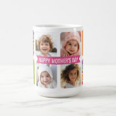 母の日4写真コラージピンクグリーンシェブロン コーヒーマグカップ (中央)