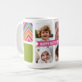 母の日4写真コラージピンクグリーンシェブロン コーヒーマグカップ (正面左)