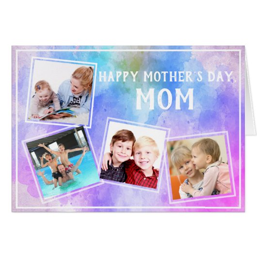 母の日4写真家族コラージュ水彩画 (正面横)