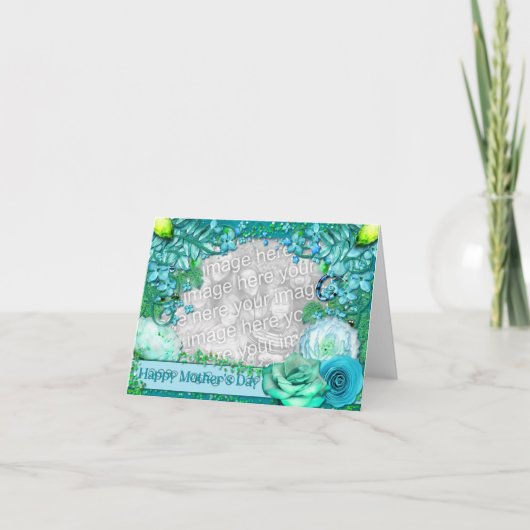 母の日-あなたの写真を加えて下さい-青いファンタジー カード (正面)