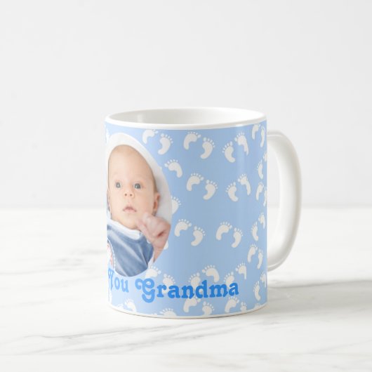 母の日「おばあちゃんのことが大好き」青と白 コーヒーマグカップ (正面右)