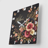 母の日:エレガントフローラ、黄金色 スクエア壁時計 (傾斜)