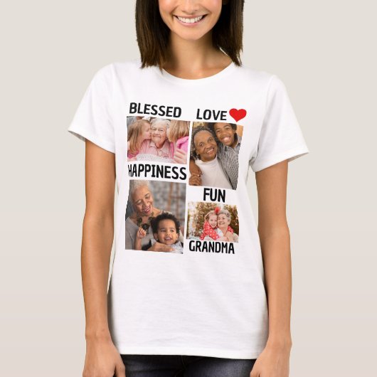 母の日 | オーダーメイド Blessed Grandma 4 写真入りギフト Tシャツ (正面)