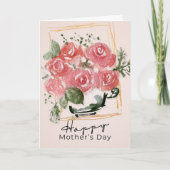 母の日 ティーカップに咲くバラの水彩画 Rustic Watercolor Roses in a T カード (正面)